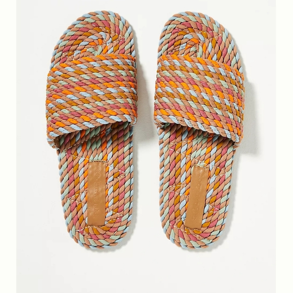 Anthropologie Multicolor Braided Slide Sandals - Coral, Blue, Yellow
